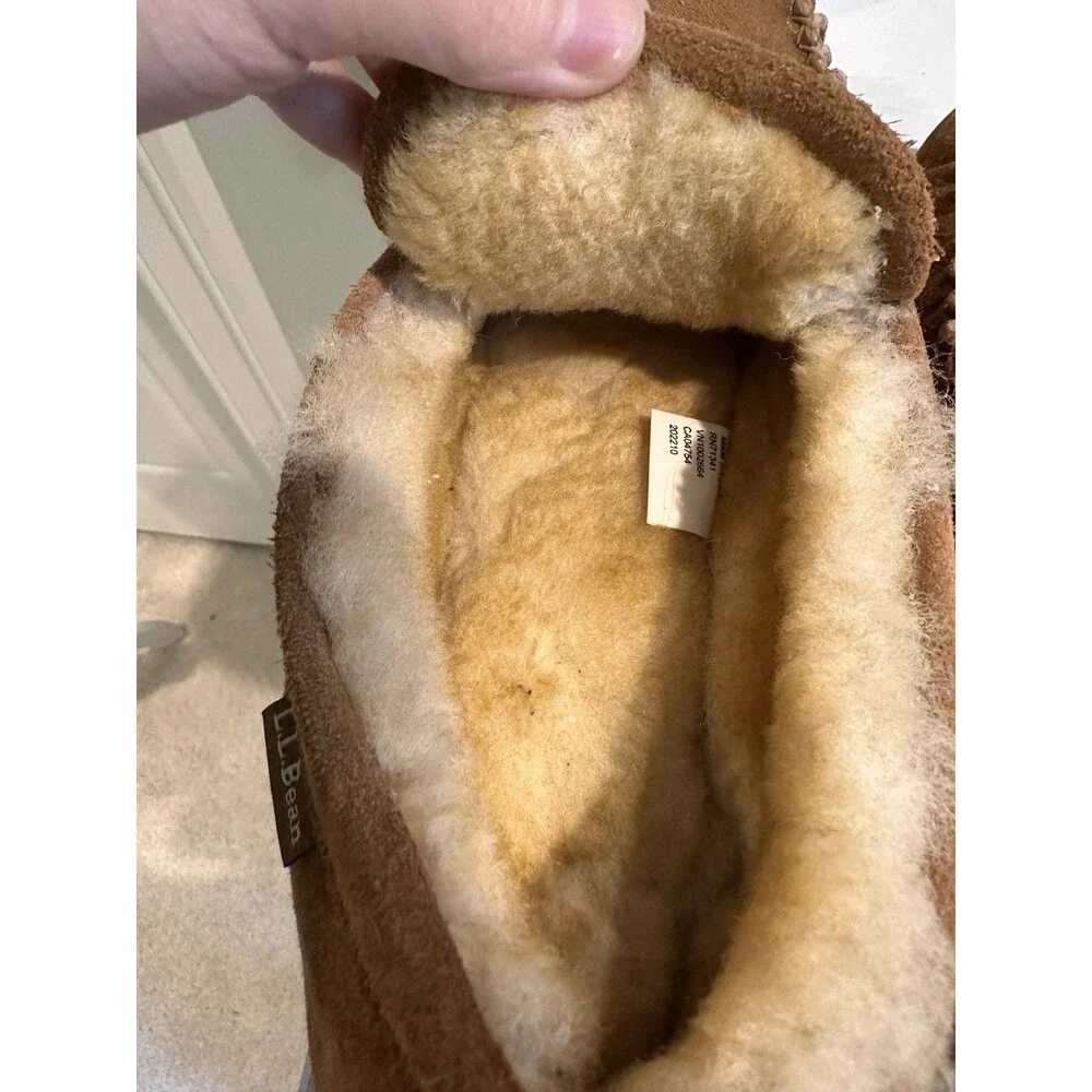 L.L.Bean Men's Wicked Good Shearling Slipper Moccasins Brown Suede Size 9 M